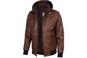 Blingsoul Leather Bomber Jackets For Men - Real Lambskin Mens Leather Jacket With Detachable Hood