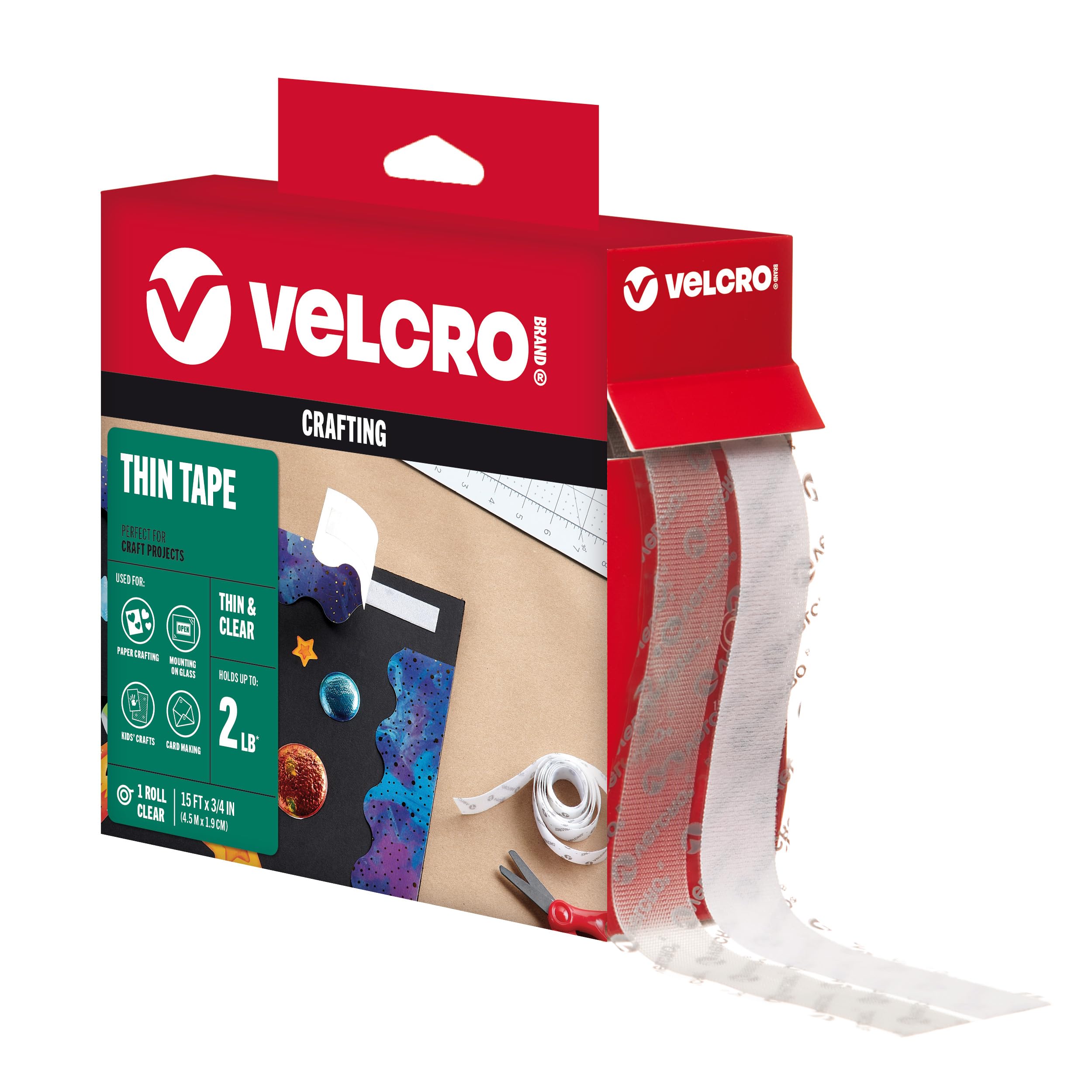 Photo 1 of VELCRO Brand Thin Clear Tape | 15 Ft x ¾” | Cut Strips to Length | Home Office or Crafts Fastening Solution | Large Roll, 91325