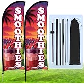 Buryeah 2 Sets Smoothies Feather Flag Pole Kit for Business Advertising, 7 ft Swooper Flag Banner Sign with Pole Ground Stake and Portable Bag for Advertising Business Outside