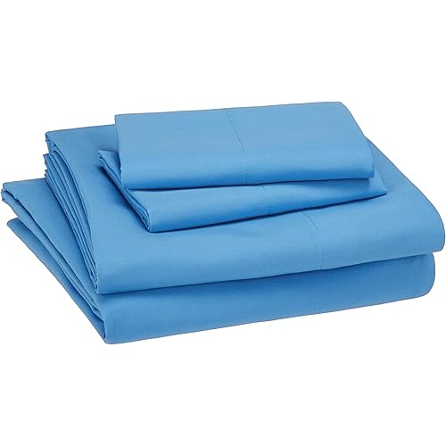 Amazon Basics Kid's Sheet Set - Soft, Easy-Wash Lightweight Microfiber - Queen, Azure Blue
