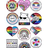 Anjulery 12-Pack LGBTQ+ Enamel Pins Set – Ally and Safe Space Pride Pins with Rainbow and Quote Designs – Collectible Metal Lapel Pins for Backpacks, Bags, Jackets, Gifts