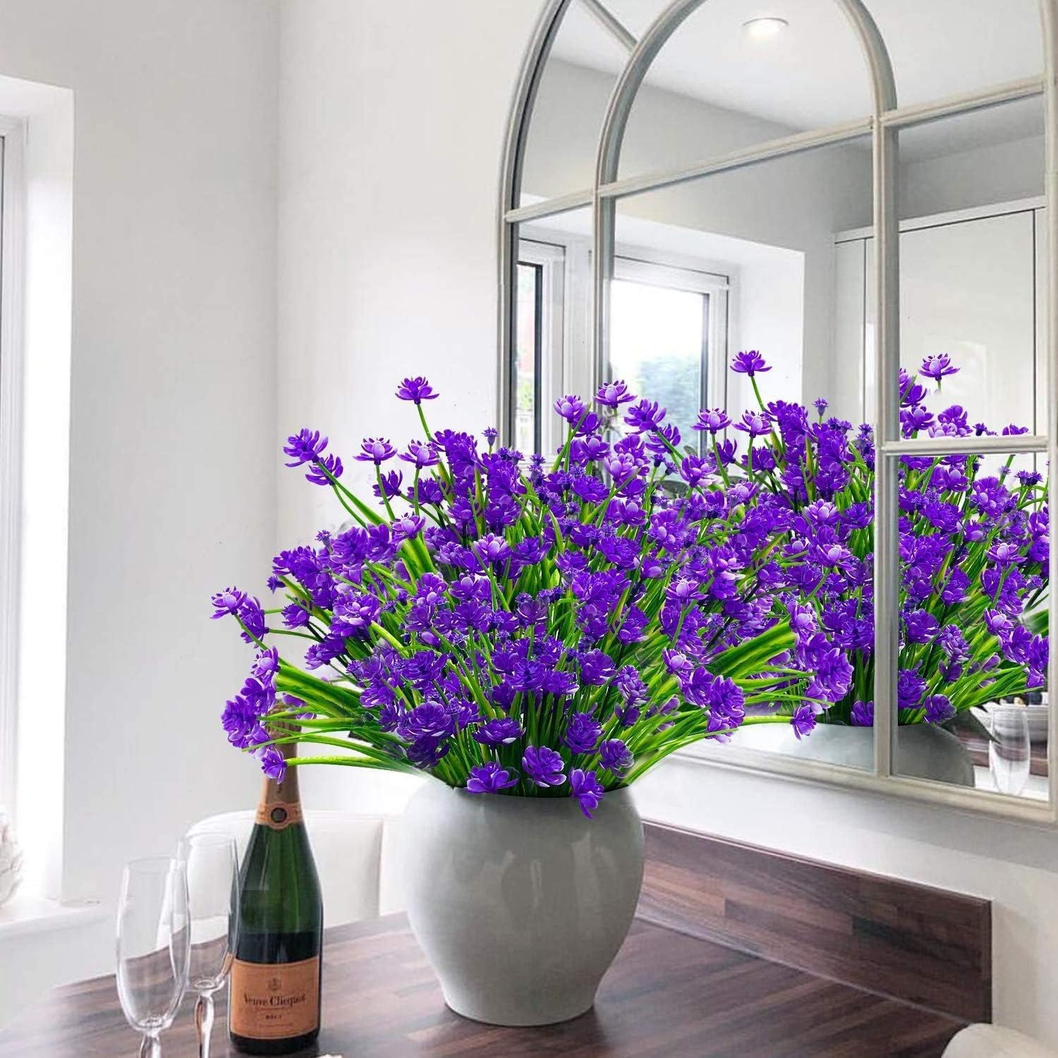 Artificial Flowers,Leixi 6pcs Fake Outdoor UV Resistant Plants Faux Plastic Greenery Shrubs Indoor Outside Hanging Planter Home Kitchen Office Wedding Garden Decor (Purple) - Image 5