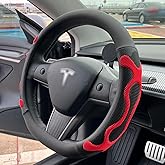 PINCTROT Comfy Grip Steering Wheel Cover for Tesla Model Y/3 2016-2025 2026 Standard/Highland/Juniper, D Shaped 14 Inch Small Sized, Flat Bottom with 3D Honeycomb Anti-Slip Design (Comfy Grip Red)
