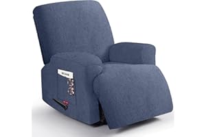 Jcones 3 Pieces Stretch Recliner Chair Covers - Plush Fabric Slipcovers & Durable Furniture Protectors for Kids and Pets (1 Seater, Blue Gray)