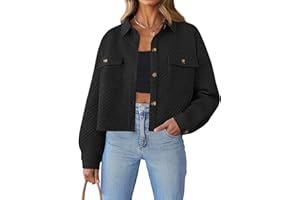 ZESICA Women's Fall Casual Shacket Jackets 2024 Long Sleeve Button Down Lightweight Cropped Shirt Outerwear Coat with Pockets