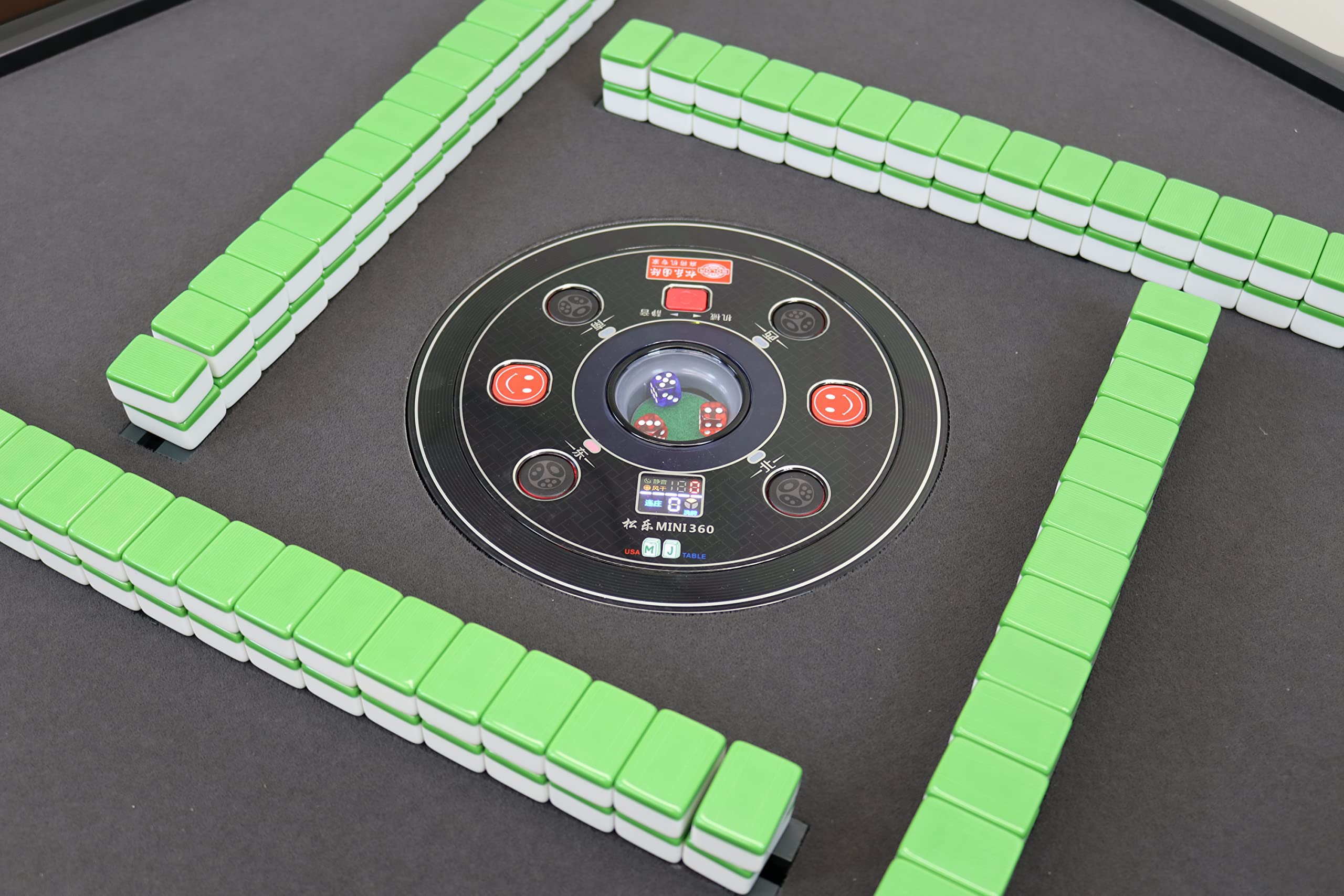 USA Mahjong Table Ultra-Thin Automatic Mahjong Table Roller Coaster Style, 36mm American Style Tiles Built-in Hard Table Cover Set of 4 19'' Wooden Pushers & Racks (Folding, Wooden)