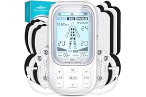 Rechargeable TENS Machine: Easy@Home Electric Muscle Stimulator Unit - EMS Pulse Massager for Pain Therapy & Muscle Relief - 