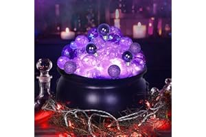 Rocinha Halloween Decorations Indoor Witches Cauldron Halloween Decor Halloween Cauldron Large Plastic Cauldron with Plastic Ball, Lights, Fabric, Branches, Large Cauldron Black Cauldron Decor