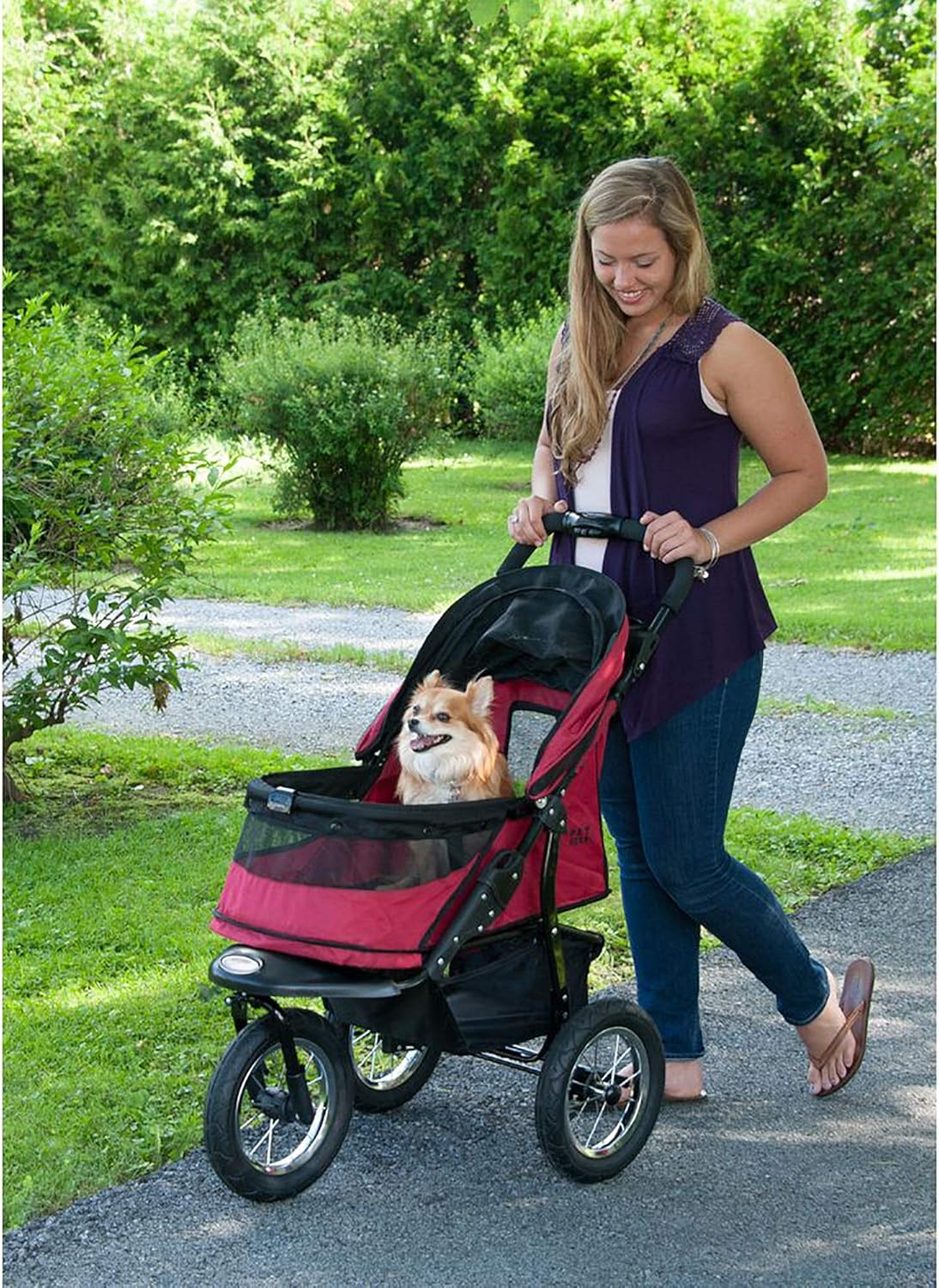 Pet Gear No-Zip Jogger Pet Stroller for Cats/Dogs, Zipperless Entry, Easy One-Hand Fold, Air Tires, Cup Holder + Storage Basket, Rugged Red : Pet Supplies
