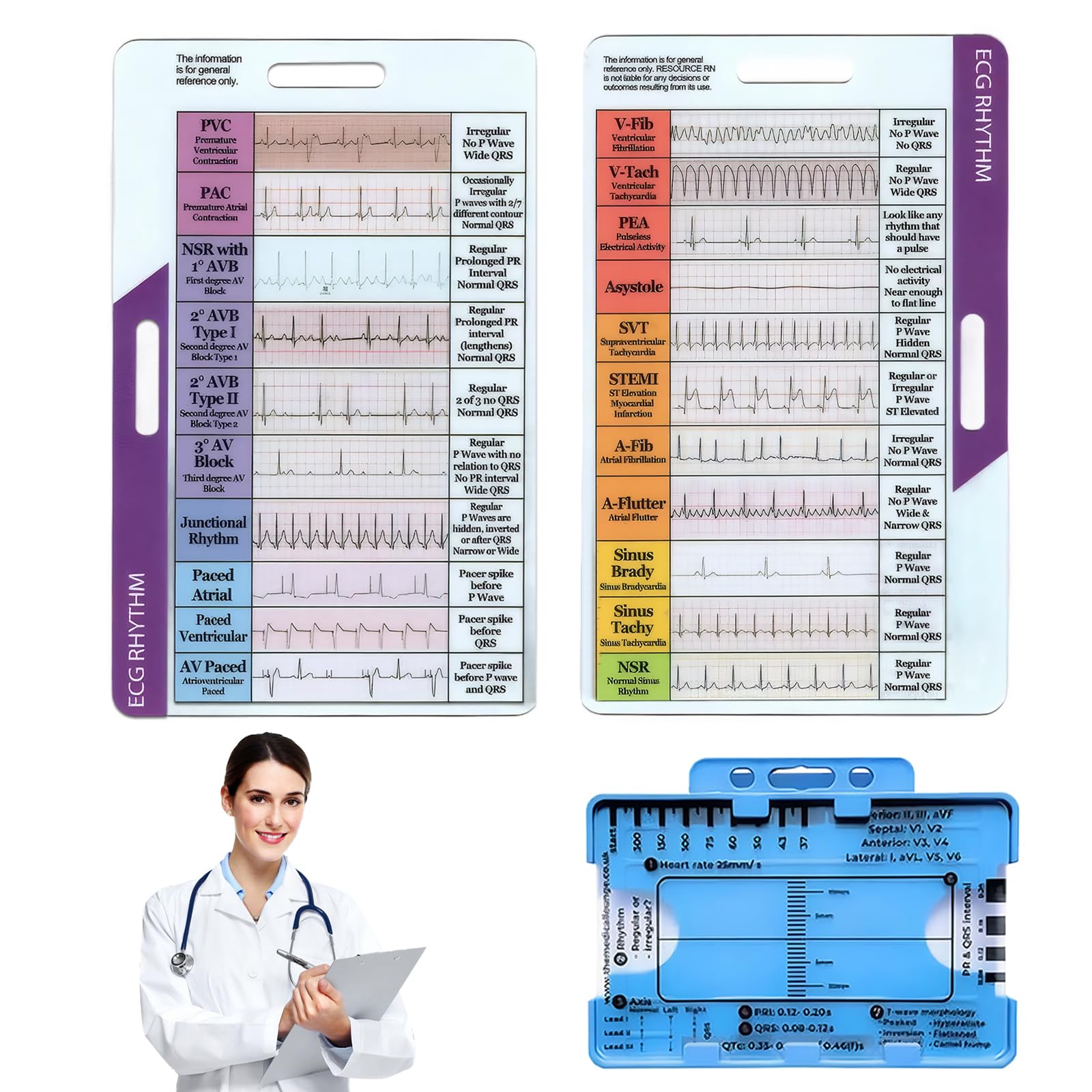 Ecg 7 Step Ruler Ecg/Ekg Interpretation Tool Ecg Pocket Card Interpretation Transparent EKG Calipers Measuring Tool Ecg Ruler Pocketcard Easy to Carry Follow a 7 Step Plan