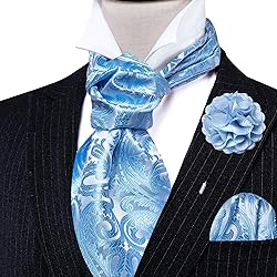 Ailisus Baby Blue Ascot Man Silk Paisley Cravat Tie