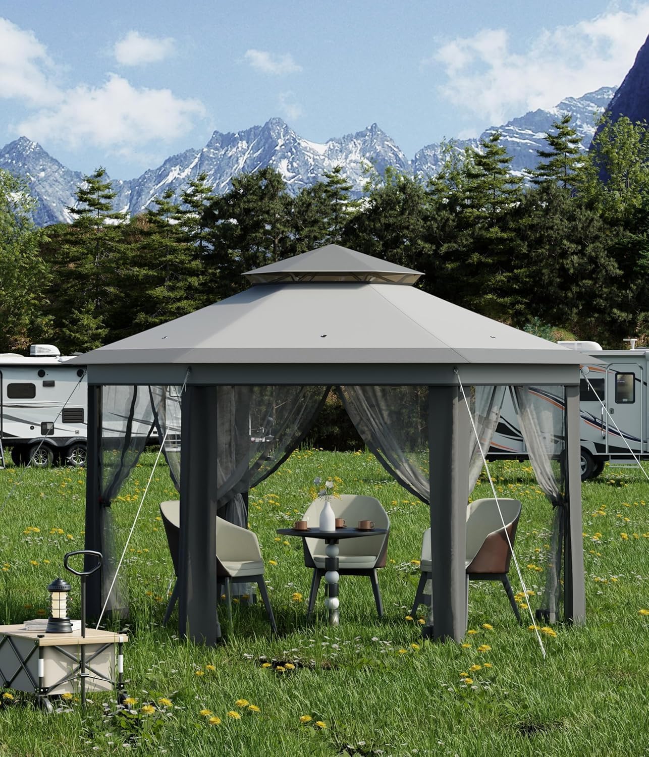 Photo 1 of 13x13FT Pop-Up Gazebo,Mosquito Net, Double Roof, Adjustable Height, UV-Resistant Shelter for Patio, Backyard, Garden & Camping