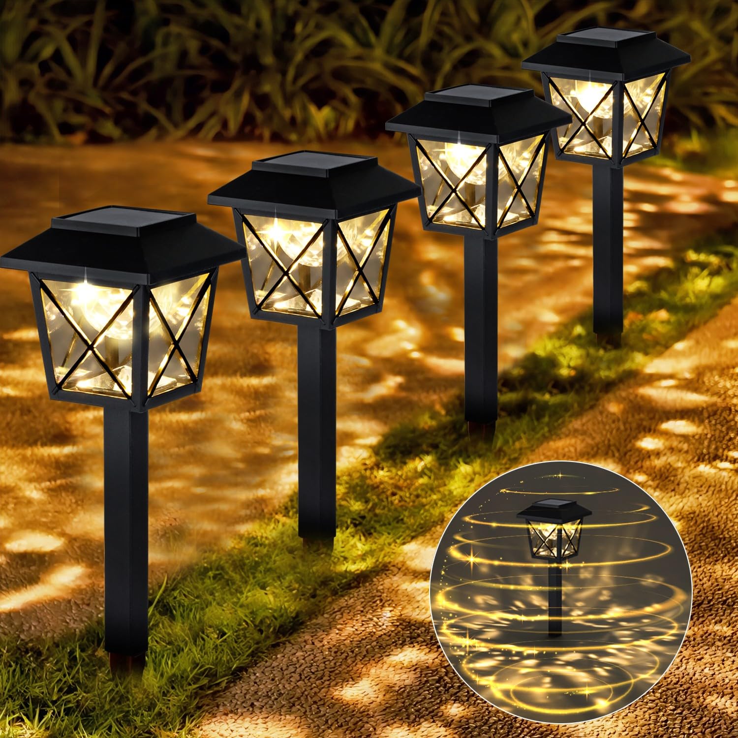 Photo 1 of EXCMARK 6 Pack Large Rotating Solar Lights Outdoor Waterproof 2 Modes Twinkling Decorative Lights for Garden Yard Pathway Walkway Decorations Landscape Lighting. (Set of 6)