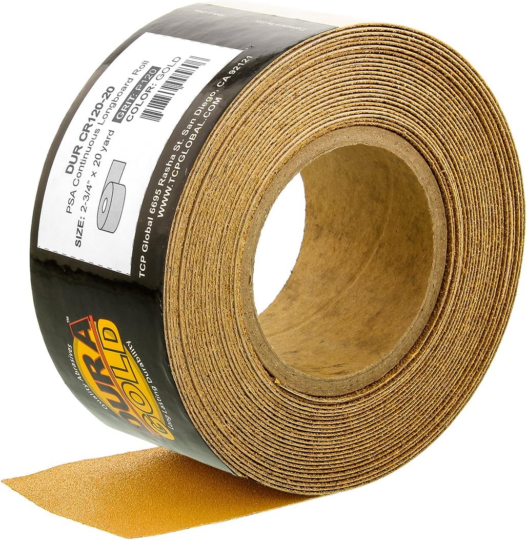 Dura-Gold - Premium - 80 Grit Gold - Longboard Continuous Roll 20 Yards long by 2-3/4" wide PSA Self Adhesive Stickyback Longboard Sandpaper for Automotive and Woodworking: Automotive