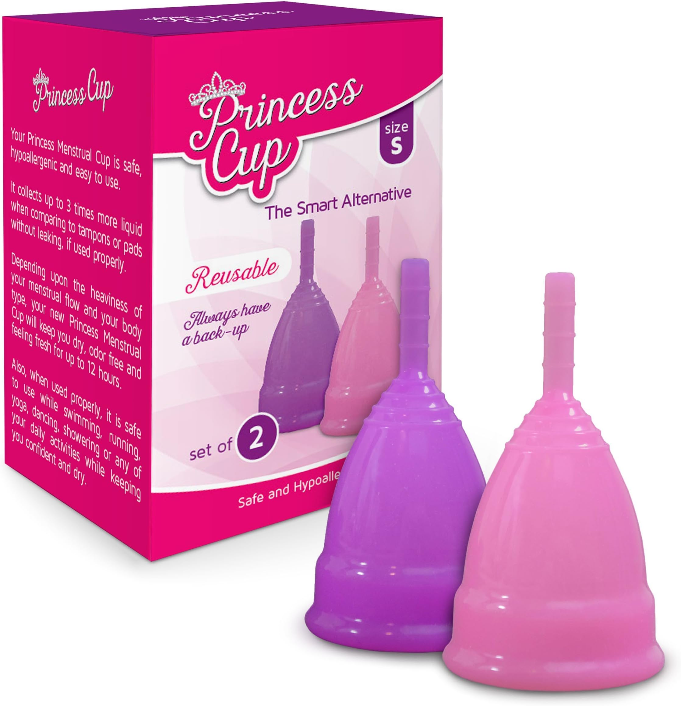 Princess Menstrual Cup 2 Pack Set with Storage Bag - #1 DEAL ON AMAZON – 100% Guarantee