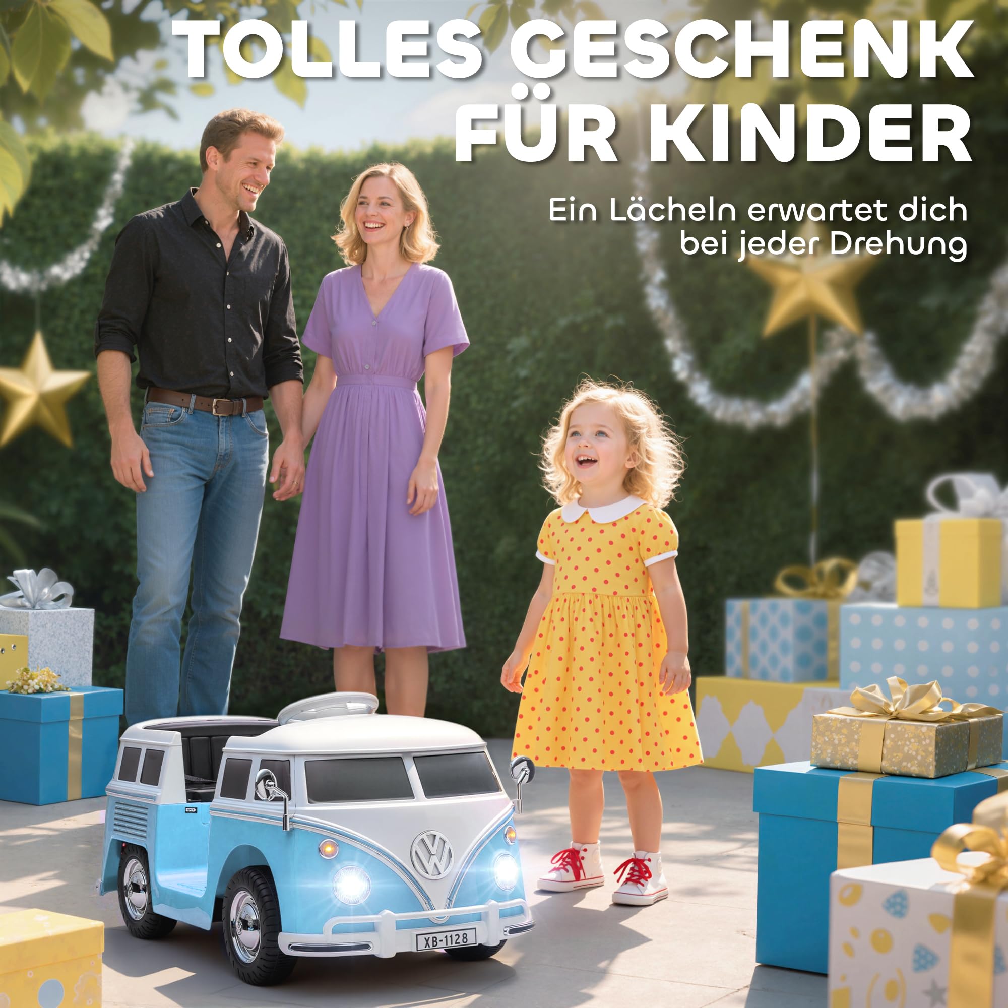 AIYAPLAY Kinder Elektroauto, 12V Volkswagen Kinderfahrzeug mit MP3, Doppelmotor, Elektrofahrzeug mit Hupe, LED-Lichtern, Sanftanlauf, 3-8 km/h, für 3-7 Jahre Kinder, Blau 8