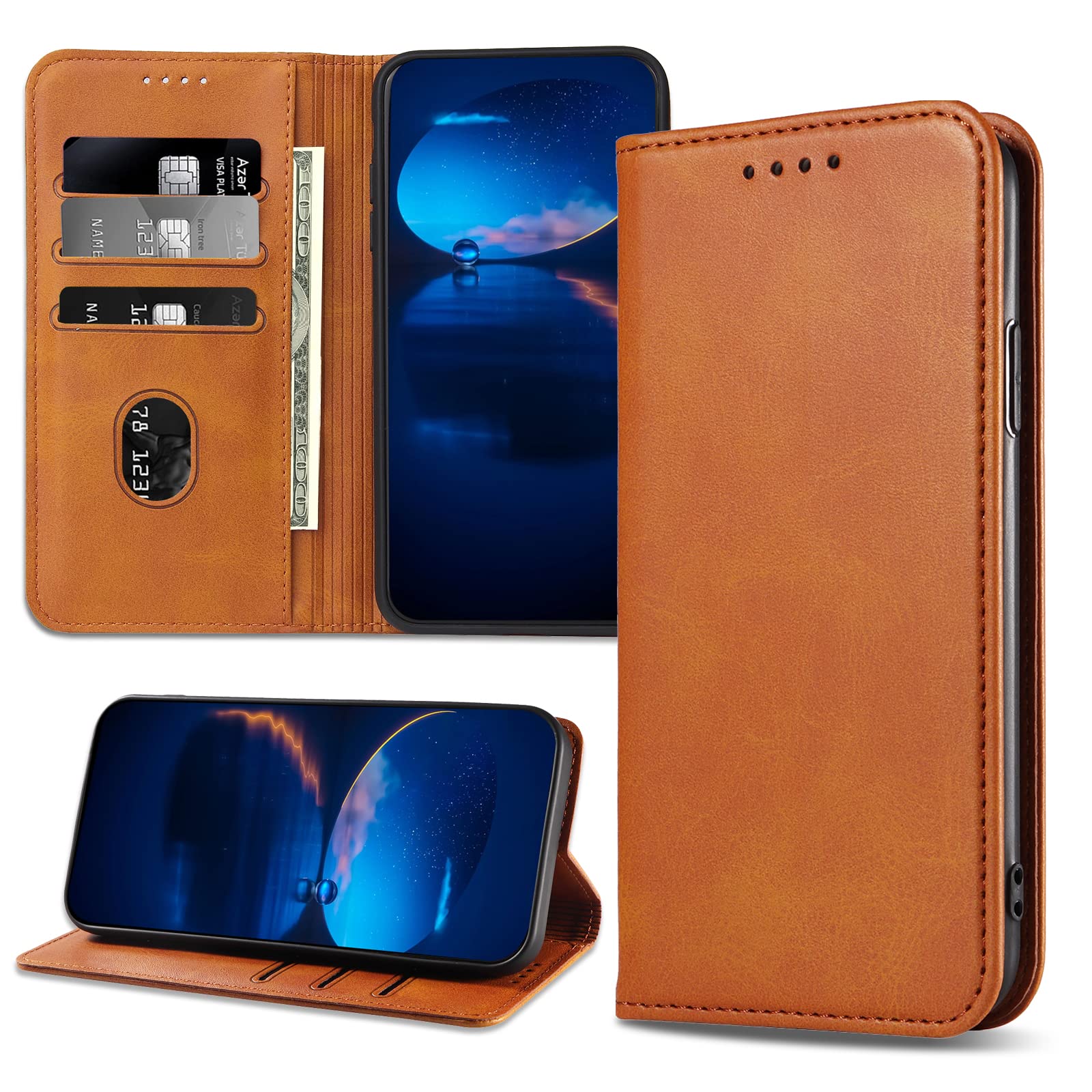 DENDICO Case for Huawei P30 Lite/Nova 4E, Classic PU Leather Magnetic Wallet Case, Flip Folio Protective Phone Cover Compatible with Huawei P30 Lite/Nova 4E, Light Brown — image 1