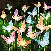 Weepong Solar Lights Outdoor Decorations Waterproof Newest Solar Garden Lights with Glowing Stems, 7-Color Changing Butterfly Flower Light for Outside Yard Pathway Garden Decor, Gift for Mother,2Pack