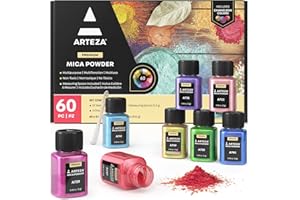 Arteza Mica Powder, Set of 60 Colors x 0.18 oz Jars, Craft Supplies for Paint, Epoxy Resin, Candle Making & DIY Crafts