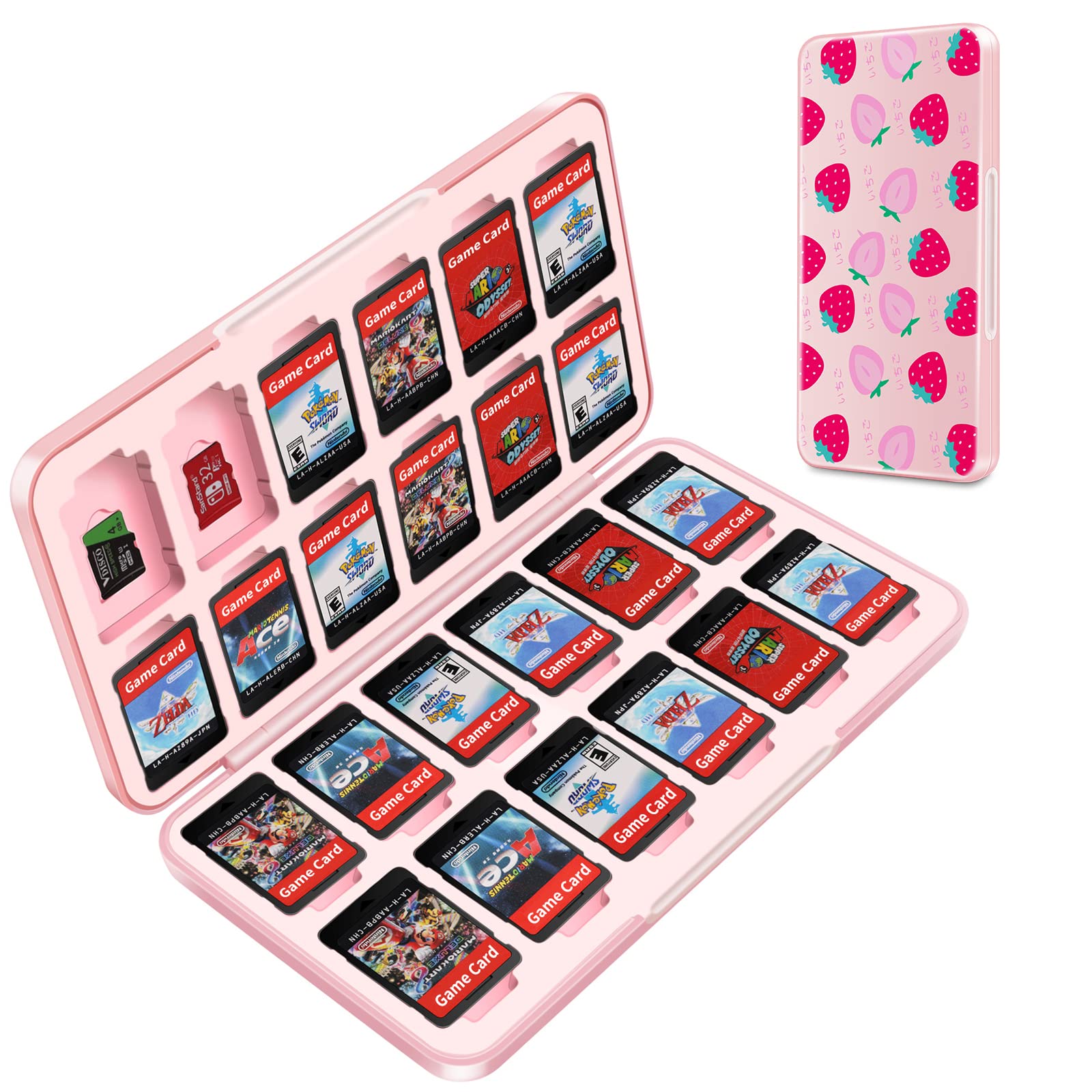 OLDZHU Pink Switch Game Holder - Storage for 24 Games & 24 Micro SD Cards, Compatible with Nintendo Switch&Switch OLED