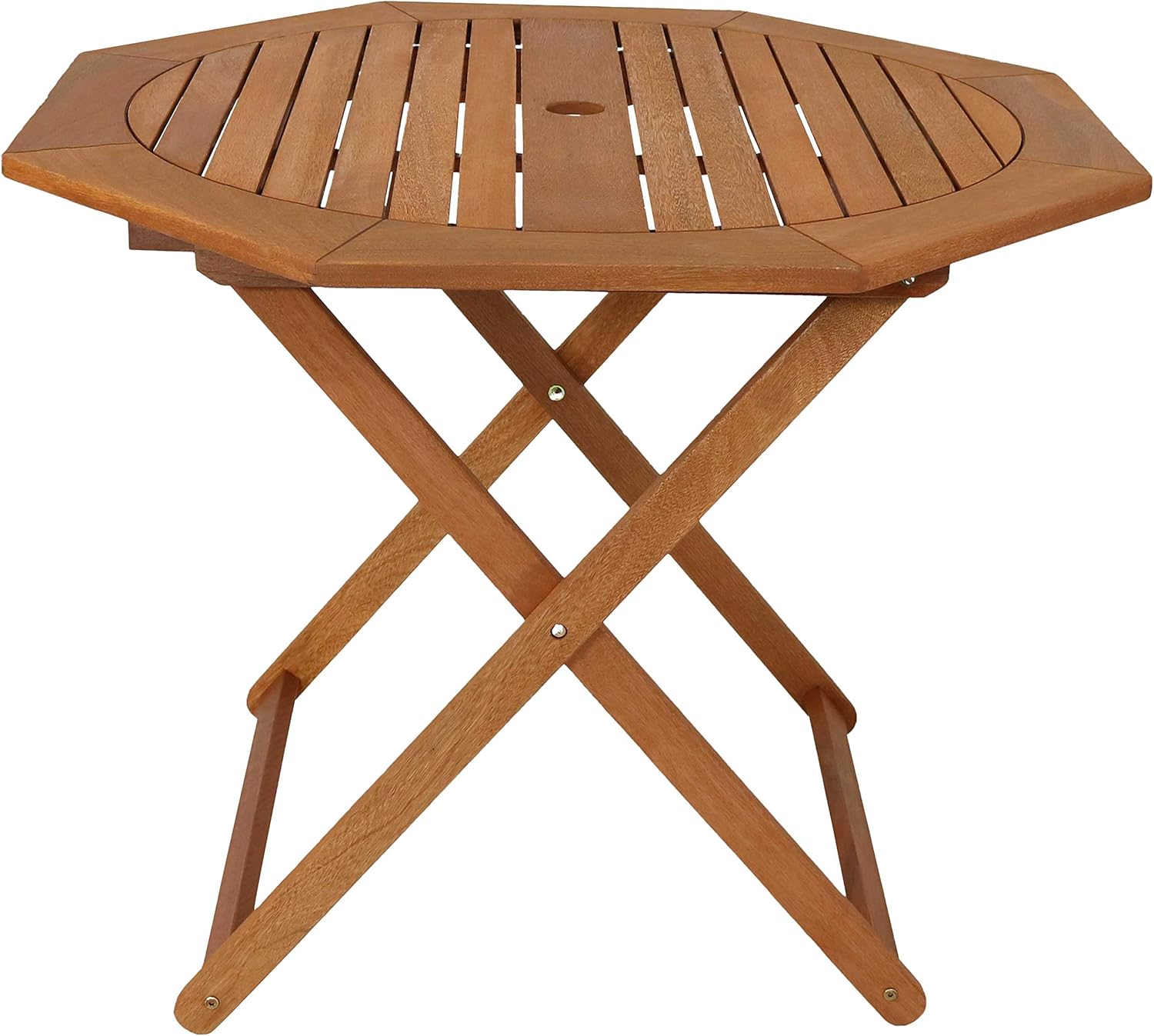 Sunnydaze Meranti Wood Octagon Outdoor Folding Patio Table - Outside Dining Furniture for Deck, Porch, Balcony, Garden, Backyard and Lawn - Teak Oil Finish : Garden & Outdoor