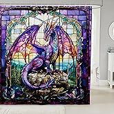 Purple Dragon Shower Curtains,Pine Mountain Natural Rustic Farmhouse Bathroom Curtains for Boys Girls Men,Western Dragon Magical Animal Trippy Waterproof Curtains,12 Hooks Suits,72