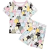 LQSZ Girls Pajamas Set Summer Girl Toddler PJs Short Sleeves Sleepwear for Little Kids with Pocket 5-12 Years