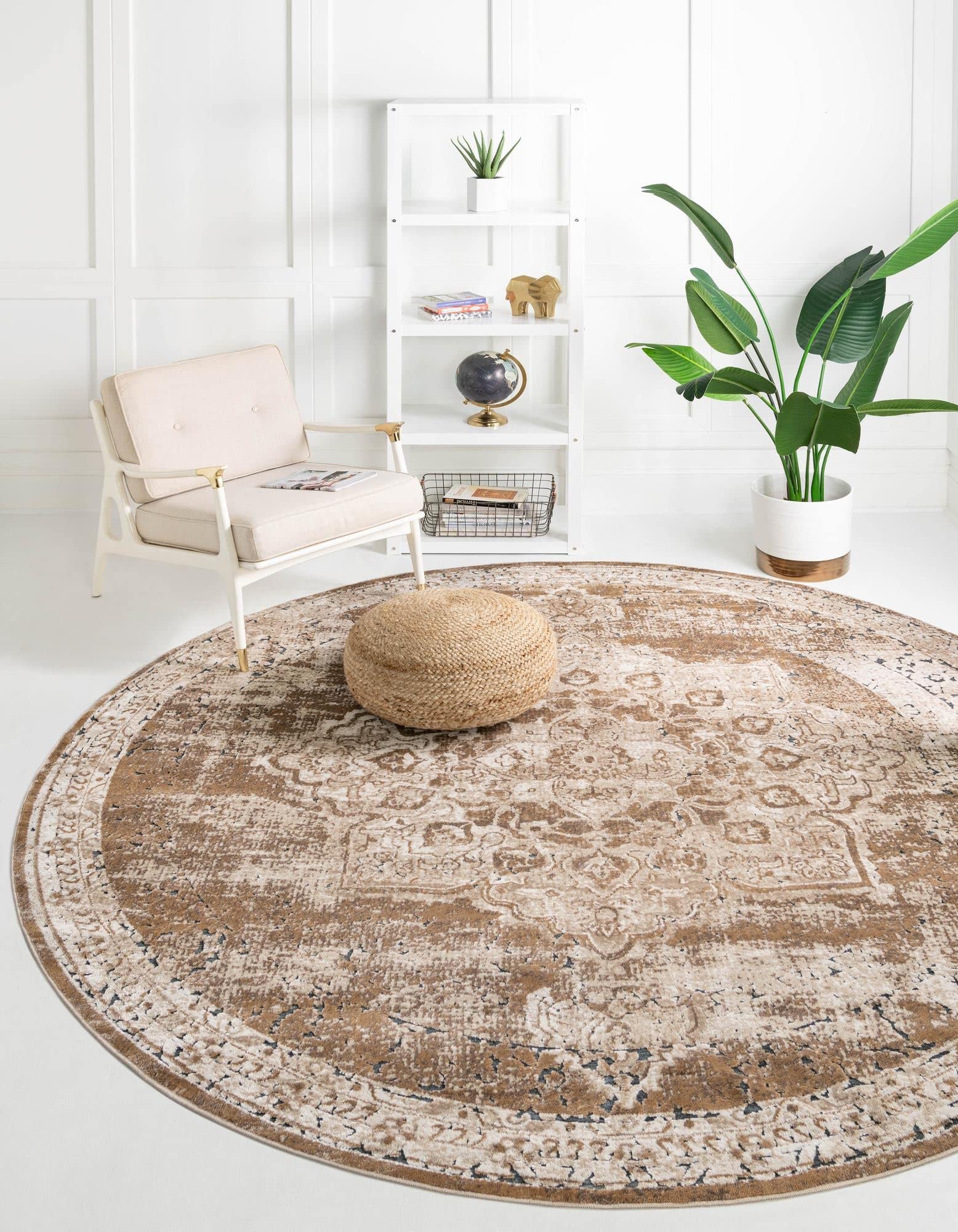 Unique Loom Chateau Collection Area Rug - Roosevelt (4' Round, Khaki/ Beige) Image Unique Loom Chateau Collection Area Rug - Roosevelt (4' Round, Khaki/ Beige) Image