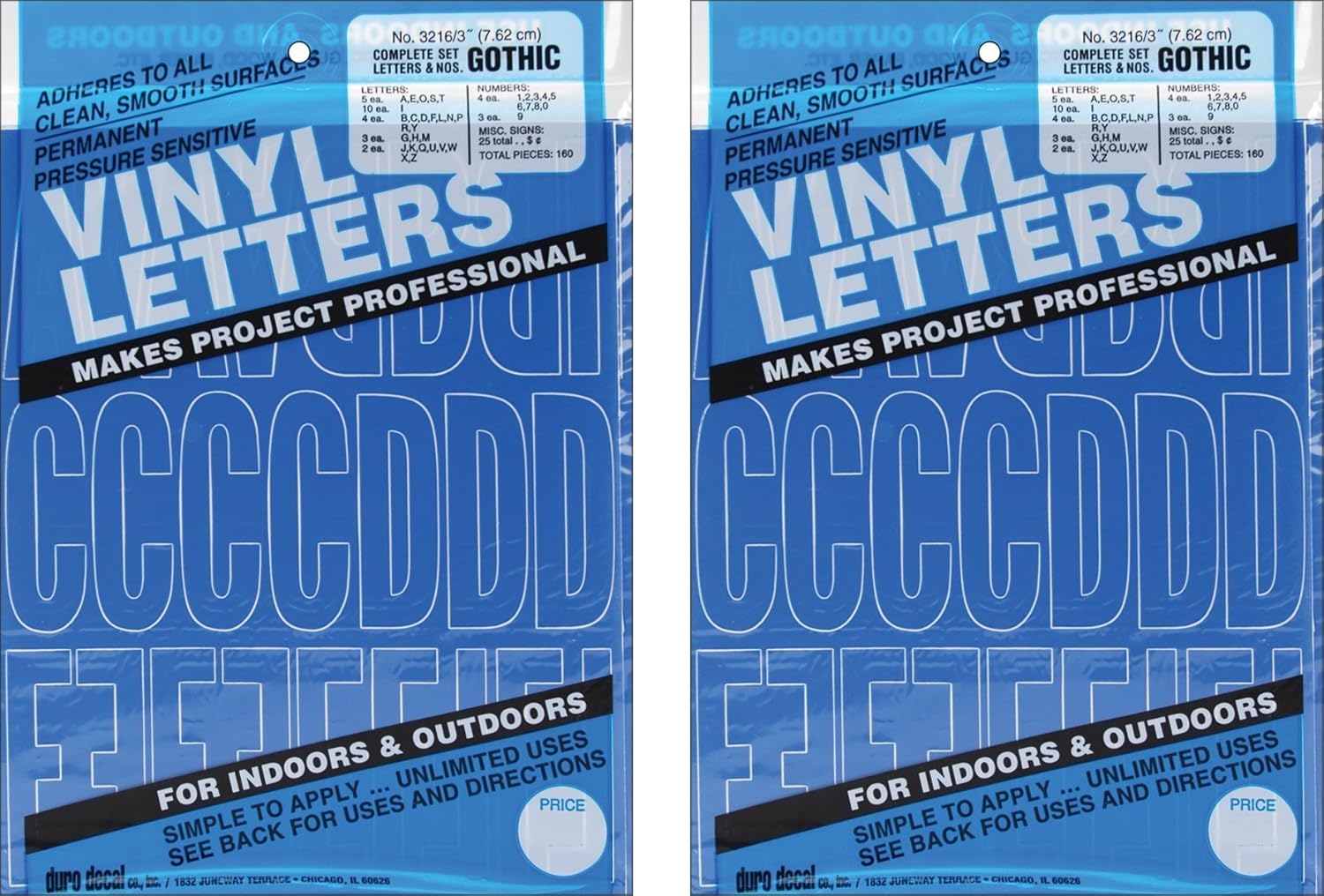 Permanent Adhesive Vinyl Letters & Numbers 3in 160/PkgBlue