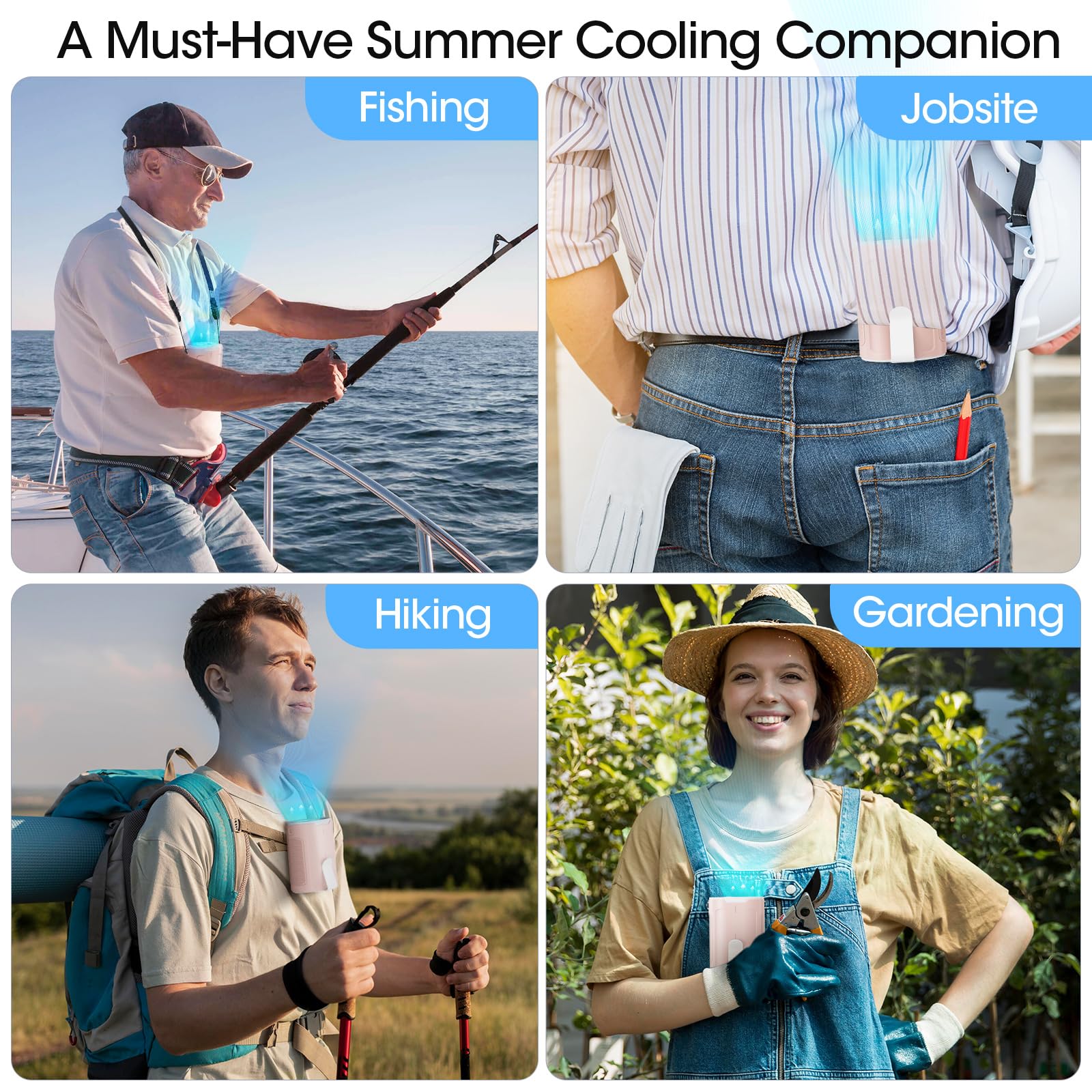 2025 AI Portable Fan Rechargeable, 4 Speeds 6600RPM Strong Airflow, Personal Waist Fan with up to 25H of Working Time, Hanging Neck/Wearable for Camping, Outdoor, Jobsite - Pink