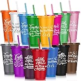 Mifoci Bulk Employee Appreciation Gifts 24oz Plastic Cups Tumblers with Straw Lid Staff Team Teacher Appreciation Gifts Reusable Inspirational Cups for Coworker Employees Volunteer(Multicolor,15 Pcs)