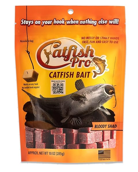 CATFISH PRO BLOODY SHAD FISHING BAIT – 10OZ BAG WITH 80PCS | IRRESISTIBLE SCENT FOR CATFISH | MESS-FREE, STAYS ON YOUR HOOK WHEN NOTHING ELSE WILL | GREAT FOR ROD, REEL, TROTLINE, & JUGS FISHING