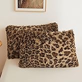 XeGe Cheetah Print Faux Fur Fluffy Pillowcases, Plush Shaggy Soft Long Pillow Covers, Fuzzy Decorative Leopard Print Pillow Cases, Furry Pillow Shams for Bed Couch Zipper, Set of 2(Standard, Brown)