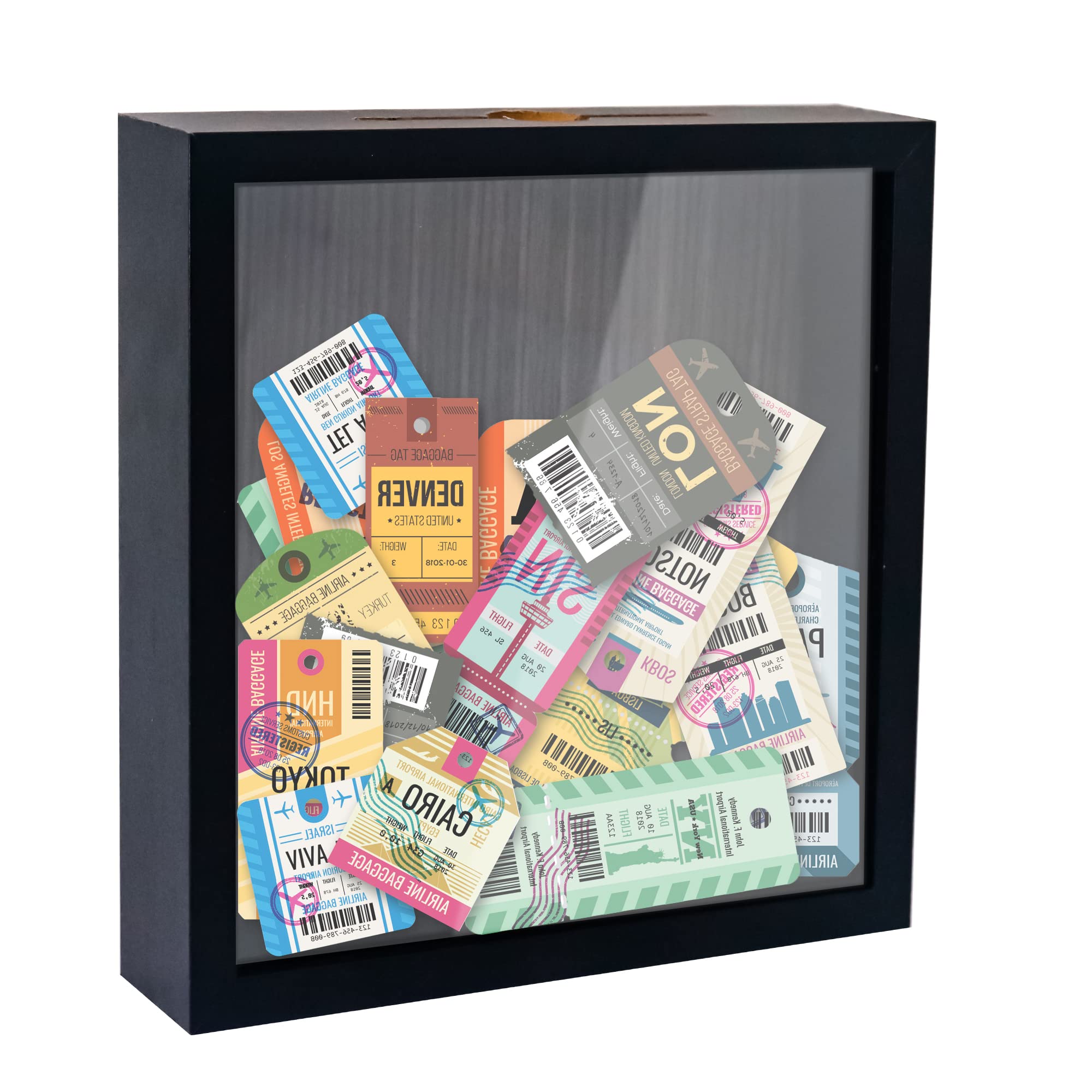 FramePro Ticket Stub Shadow Box Frame with Slot Wine Cork Case Black 8x8 Display Memory and Keepsake Deep Picture Frame