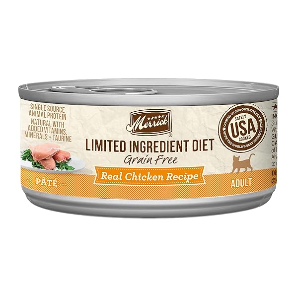 MERRICK LIMITED INGREDIENT DIET PREMIUM GRAIN FREE AND NATURAL CANNED PATE WET CAT FOOD, CHICKEN RECIPE – (PACK OF 24) 2.75 OZ. CANS