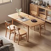 Muwuele 47"-63" Solid Wood Extendable Dining Tables for 4-8, Natural | Compact Expandable Kitchen Table, Easy Assembly, Mid Century Modern, Dinner Table for Small Space, Dining Room, Apartment