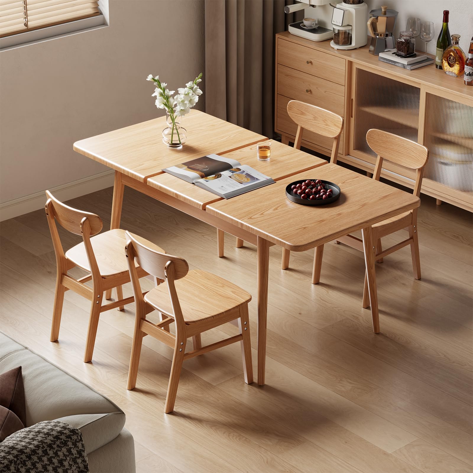 Photo 1 of **table only** Muwuele Solid Wood Extendable Dining Table for 4-8 People with Seamless Extension from 47.2 to 63 Inches, Easy Assembly, Expandable Tables for Small Spaces, Dining Room, Kitchen, Living Room, Natural