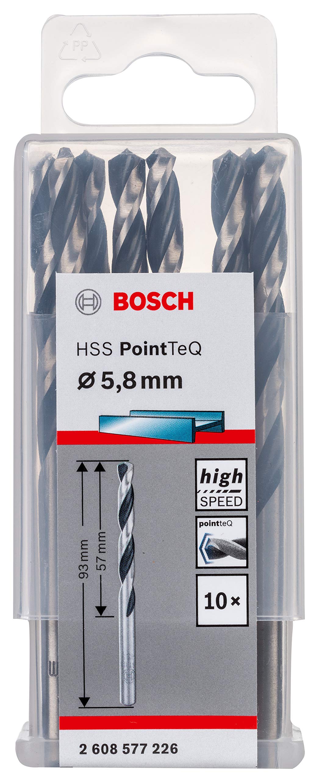 Bosch Professional 10-piece PointTeQ HSS Twist Drill Bit (for Metal, 5.8 x 57 x 93 mm, Drill Driver Accessories)