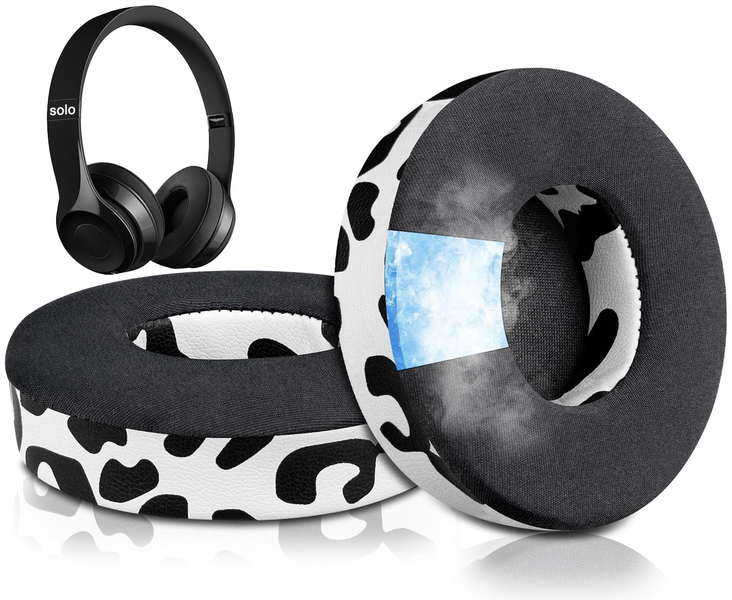 SoloWIT Cooling Gel Replacement Ear Pads Cushions for Beats Solo 2 & Solo 3 Wireless On-Ear Headphones, Earpads with High-Density Noise Isolation Foam, Added Thickness - Snow Leopard