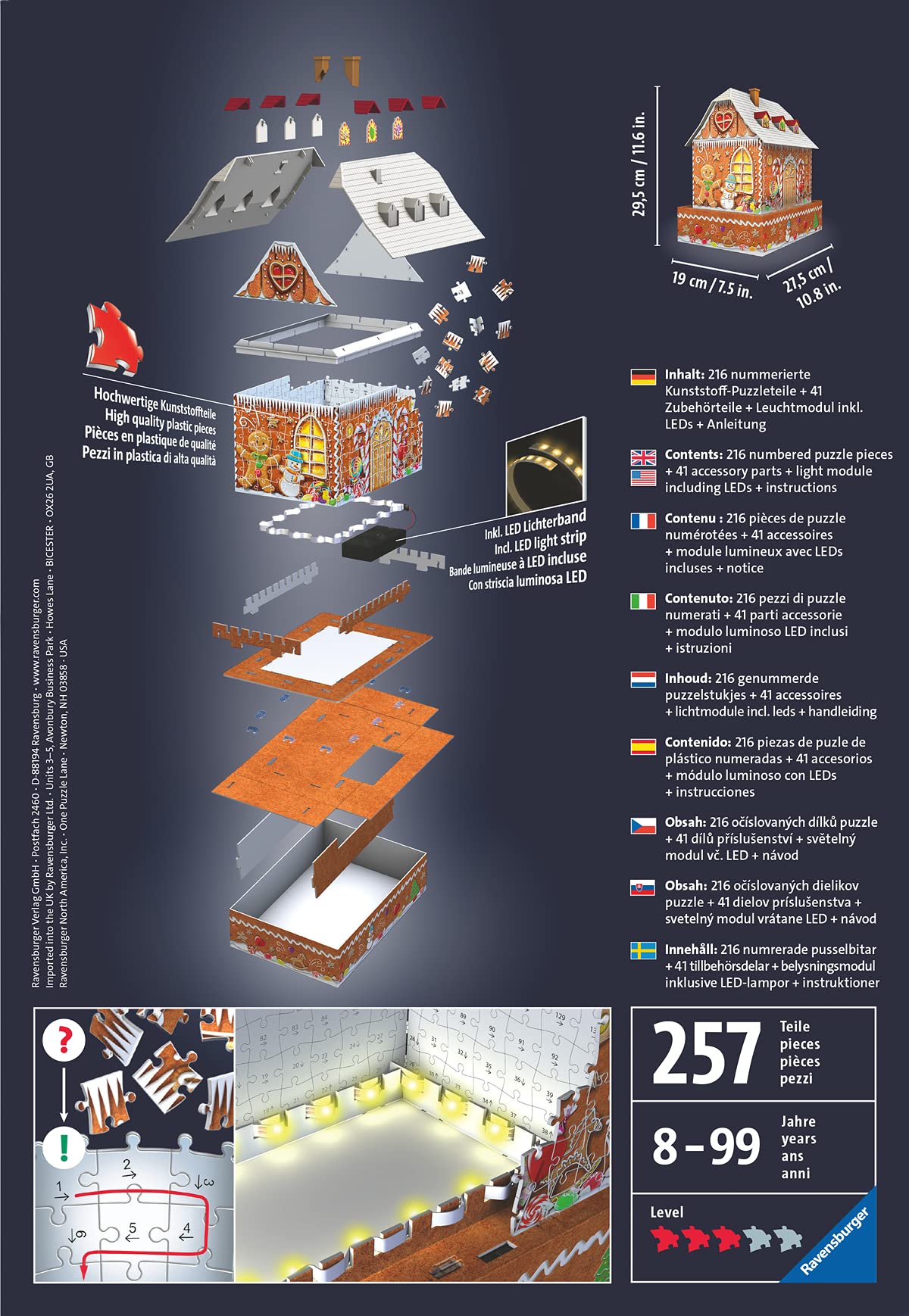 Ravensburger 3D Puzzle 11237 - Lebkuchenhaus Night Edition - LED beleuchtetes Knusperhäuschen als Weihnachtsdeko für Erwachsene und Kinder ab 8 Jahren 4