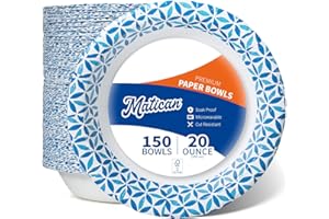 Paper Bowls, 591 ml, 150-Count, Microwave-Safe, Soak-Proof, Disposable Bowls with Infinity Petal Design, Great for Soup, Sala