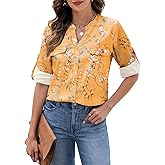 AGSEEM Button Down Shirts for Women Dressy Floral Printed Long Sleeve Blouse Business Casual Work Tops