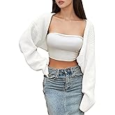 LOFAAC Women Y2K Open Front Rib Knit Shrug Crop Cardigan Solid Drop Shoulder Puff Long Sleeve Crop Bolero Sweater Tops