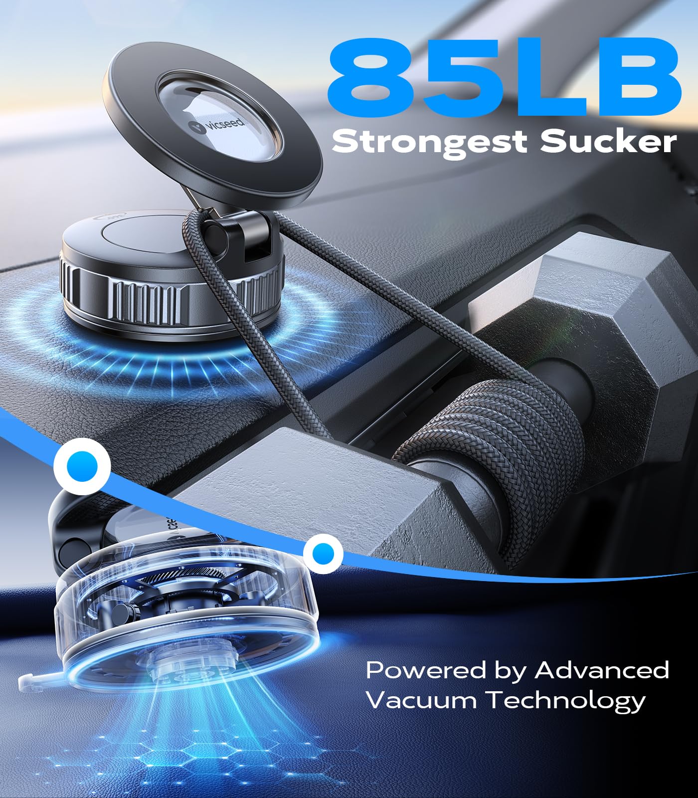 VICSEED 2026 Upgraded Car Phone Holder for Magsafe Car Mount [85 LBS Strongest Suction] Vacuum Magnetic Phone Holders for Your Car 360° Adjustable Car Phone Mount for iPhone 17 Pro Max 16 15 14 13 12