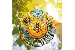 64DECALS 64memory Bee Wind Spinner, Bee Wind Spinner Hanging for Yard and Garden, Unique Gift Wind Spinner, 3D Hanging Wind Spinner Outdoor, Cute Bee Wind Spinner