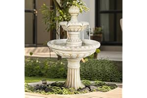 watnature 40.5”H Concrete Water Fountain - 3-Tiered Pagoda Outdoor Fountain, Modern Garden Fountains Outdoor Clearance with Pump for Backyard,Deck,Lawn, Porch, House, Home Decor