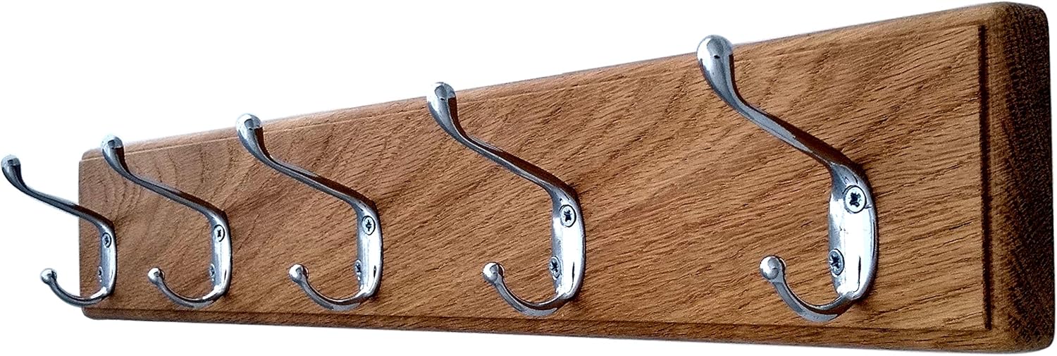 Carovel Oak coat Rack with chrome finish hooks. (60cm) Amazon.co.uk