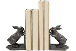 Remenna Decorative Book Ends Cast Iron Cute Bunny Bookends,Vintage Heavy Duty Book Ends for Shelves,Book Ends for Heavy Books