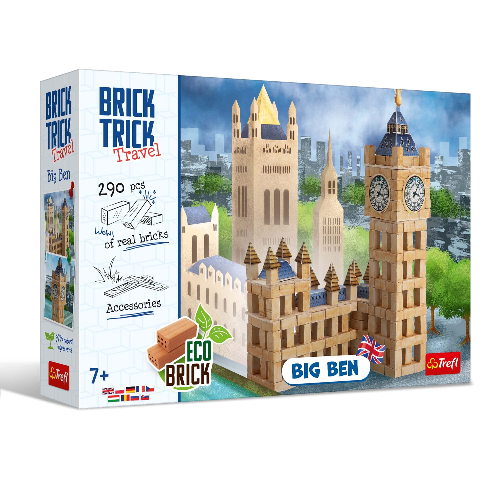 Trefl Brick Trick Build with Brick Travel Big Ben Symbol, England, Clock, Natural Brick, EKO Brick Building Blocks, DIY, Over 290 Bricks, Set for Kids Ages 7 and Up