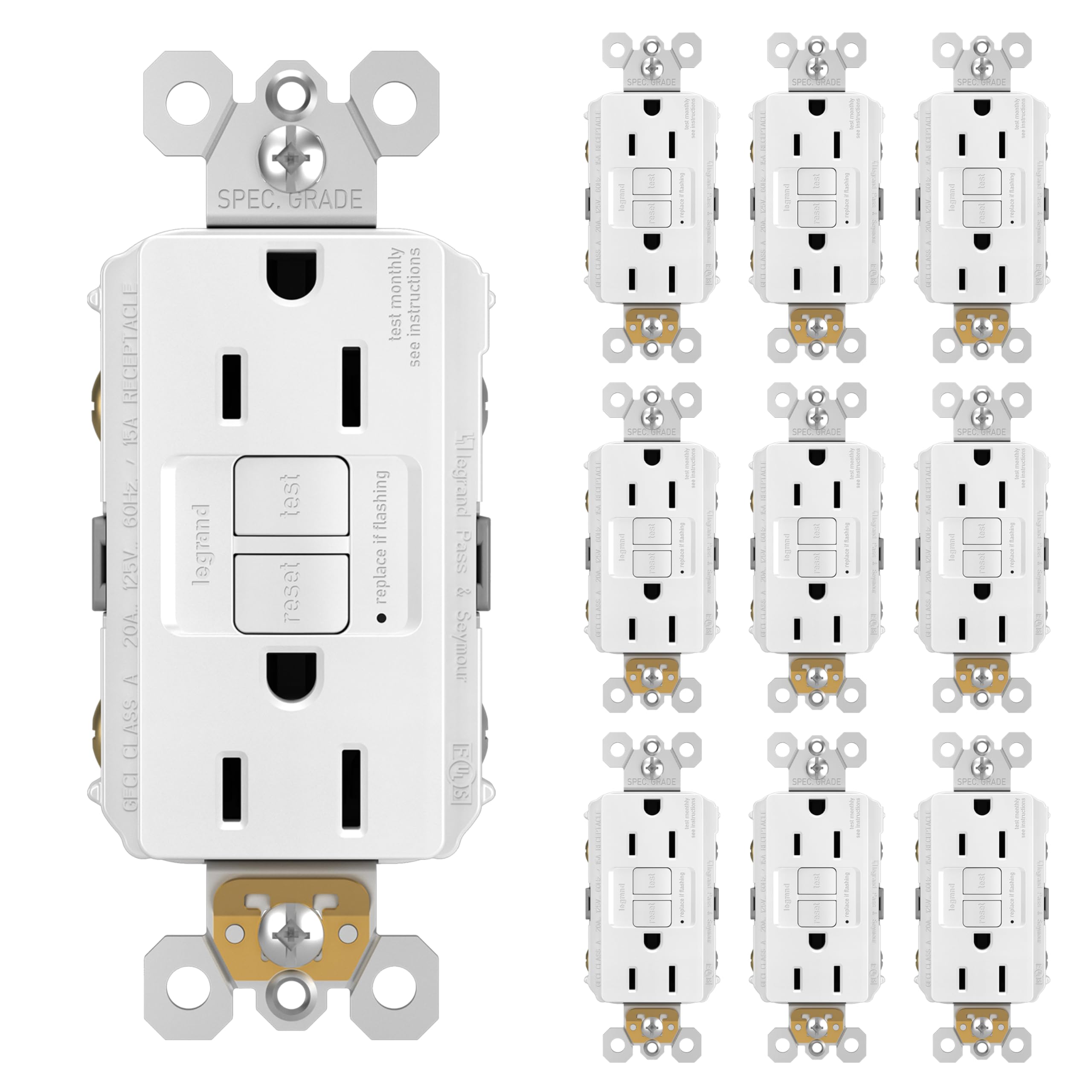 Legrand Radiant 15 Amp 125-Volt Tamper Resistant Selft-Test GFCI Duplex Outlet, White